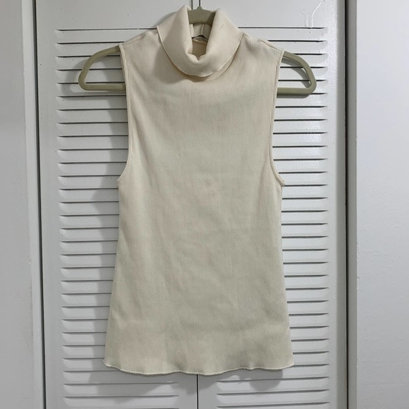 Zara Sleeveless Rib High Neck Top Cream Size M - Picture 3 of 8